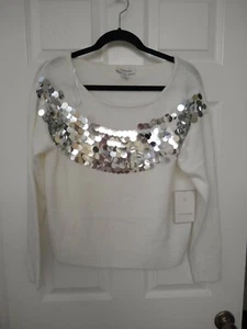 Sweater by Calligraphie Sequin Embellished Pullover Sweater Size M NWT White - Picture 1 of 4