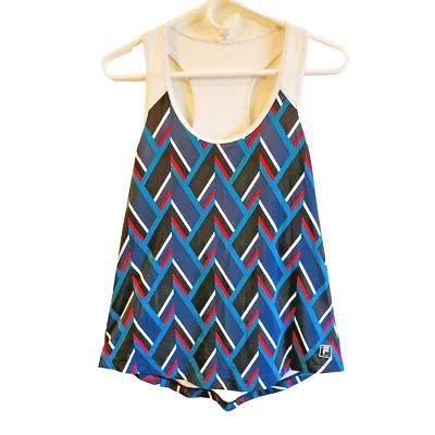 Camiseta sin mangas Fila espalda deportiva atlética azul marino rayas elástica para mujer pequeña” Foto 1 de 4