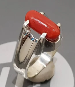 Natural Dark Deep Red Coral Marjan Ring Mens Coral Rings Women Coral Rings gift - Picture 1 of 3