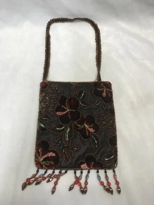 Mujer Bolso Bandolera Floral Cuentas Antiguo Diseño Años 20 Foto 1 de 4