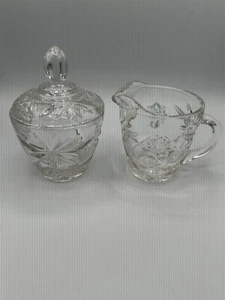 Anchor Hocking Vintage Clear Cut Glass Lidded Sugar Bowl and Creamer set - Picture 1 of 4