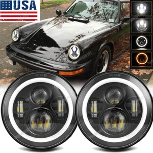 Pair For Porsche 911 912 914 924 928 944 7" Round LED Headlights Hi/Lo Beam DRL - Picture 1 of 9