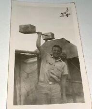 Rare Vintage American Military Man Lifting Faux Strong Man Weight Snapshot Photo
