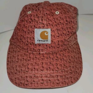 Carhartt Allover Logo Envejecido Desteñido Coral Rosa Salmón Algodón Lona Gorra Gorra Gorra OS - Imagen 1 de 8