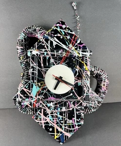 Memphis Stil Abstrakte Splatter Paint Wanduhr 80er Postmodern Art Deco FUNKTIONIERT - Bild 1 von 16