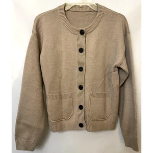 Yousify Sweeter Women Long Sleeves Crew Neck Button Down 2 pockets Brown Size M - Picture 1 of 9