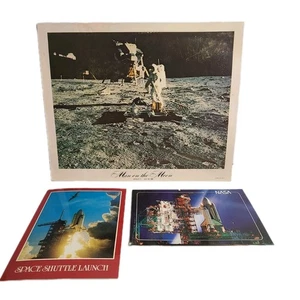 Litografia Nasa Uomo sulla Luna Passeggiata Space Shuttle Astronauta Apollo Cartoline - Foto 1 di 11