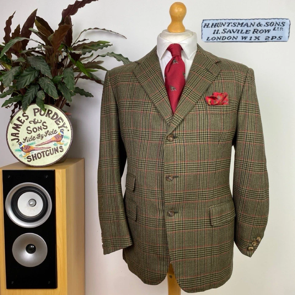 Huntsman & Sons Savile Row 40S POW Check Tweed BESPOKE Sport Coat Jacket Canvas - Image 1 of 4