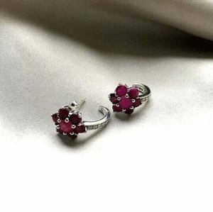 2Ct Round Cut Lab-Created Ruby Hoop Earrings Women's 14K White Gold Plated - Picture 1 of 3