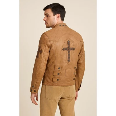 Chaqueta de Cuero Affliction Edición Limitada - #1334/1800 - Marrón Moto Cross Detalle Foto 1 de 4