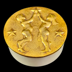 Caja de piedra de mármol Michael Aram Zodiac Géminis Gemelos con tapa en tono dorado firmada - Imagen 1 de 6