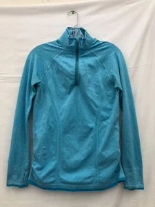Athleta Damen-Sportshirt blau weiß Langarm 1/4-Reißverschluss seitlich gerafft Gr. M - Bild 1 von 8