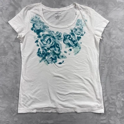 Camiseta para mujer Van Heusen talla grande blanca verde azulado floral manga corta algodón Foto 1 de 4