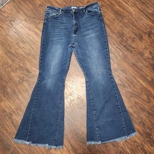 Kancan Jeans Womens 34 Signature Super Flare Ultra High Rise Raw Hem Denim 14  - Picture 1 of 8