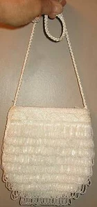 NEW W/OT STUNNING MAGID WHITE BEADED FLAPPER SHLDR WEDDING BRIDAL EVENING BAG - Picture 1 of 5