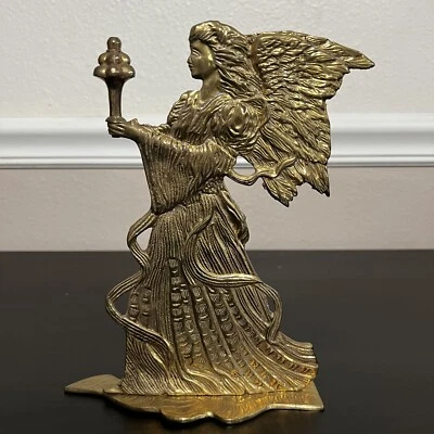 Vintage Solid Brass Angel Figurine Statue India 9” Ornate Detail - Image 1 of 4