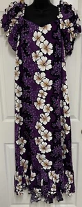 Hilo Hattie Hawaiian Blossoming Hibiscus Muu Muu Maxi Dress Shirred Sleeve XL - Picture 1 of 10