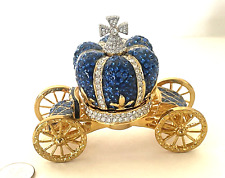LOVELY BLUE BEJEWELED  PEWTER HER MAGESTY'S  CROWN CARRIAGE TINKET BOX