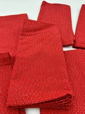 Red & Silver Sparkle Dinner Napkins Glam 19" Set 9 Christmas Holiday Cotton - Image 1 of 4