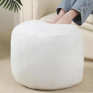 Round Stuffed Pouf Ottoman, Long Faux Fur Poufs with Foam Chunk Filling,20 X ... - Picture 1 of 3