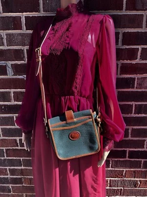 Vintage Dooney & Bourke All Weather Crossbody Bag Brown Green Pebbled Leather - Image 1 of 4