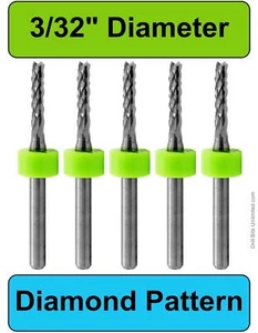 3/32" Carbide Router Bits FIVE Pcs. Diamond Flutes 1/8" Shank Fish Tail Tip R139 - Picture 1 of 5