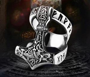 Thors Hammer Ring Viking Stainless Steel Norse Celtic Odin Thor Ring - Picture 1 of 11