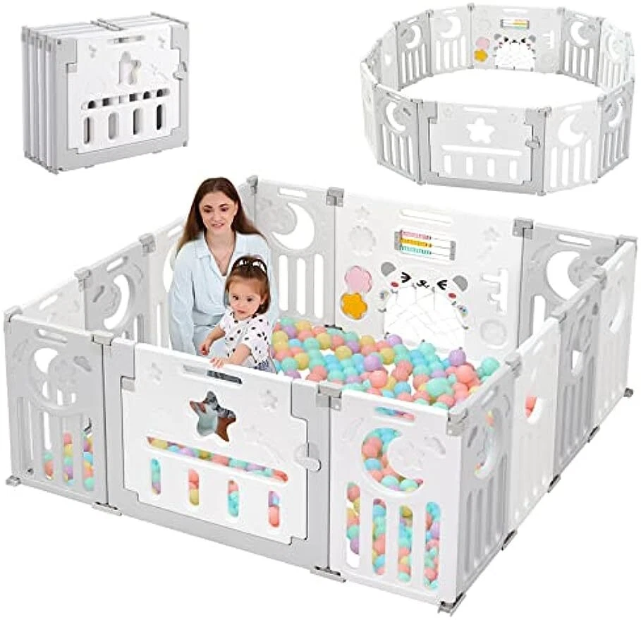 Foldable Baby Playpen 12+2 Panels Kids Safety Child Play Center Yard Indoor Toy