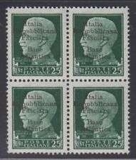 ITALY RSI - ALLIED WAR FORGERY n.F491 cv 3600$ MNH** BLOCK of 4 - Signed Caffaz