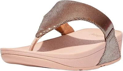 (NIB) FITFLOP TOE-POST WEDGE WOMEN'S LULU/ OLIVE METALLIC SANDALS Foto 1 de 4
