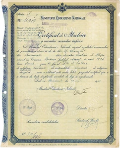 Rumänien, 1938, Vintage Abschlusszeugnis / Diplom, Sf. Gheorghe Highschool - Bild 1 von 2
