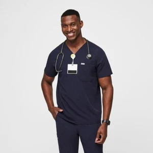 FIGS Leon Three Pocket Scrub Top Navy Medium Healthcare Medical Hospital Nurse - Picture 1 of 7