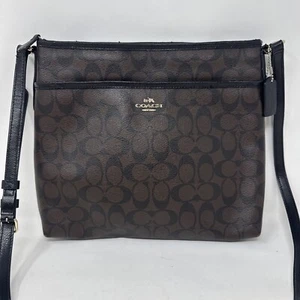 Coach Rowan F34938 Signature File Crossbody Leather Bag - Brown/black - Picture 1 of 14