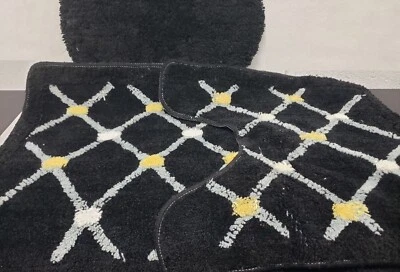 Bathroom Set of 3: Toilet Lid Cover, Contour Mat,Rug, BLACK & WHITE DIAMONDS,GQB - Image 1 of 4