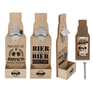 Metall Flaschenöffner auf Holzbrett mit verschiedenen Sprüchen Bieröffner Wand - Bild 1 von 6