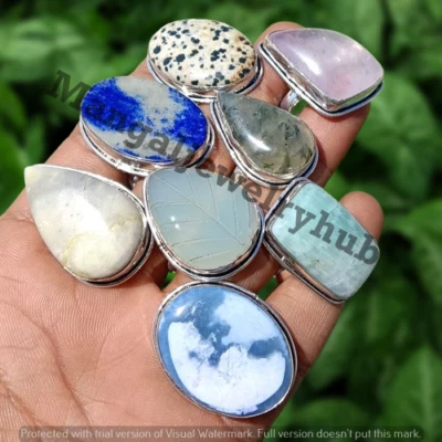 Lote de joias a granel folheadas a prata 925 anéis ajustáveis de pedra preciosa sodalita e mistura 10 peças - Imagem 1 de 4