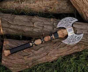 Handmade Carbon Steel Double Headed Viking Axe Battle Axe With Leather Sheath - Picture 1 of 4