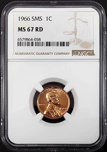 1966 SMS Lincoln Cent graded MS 67 RD by NGC! sku 4-058 - Picture 1 of 4