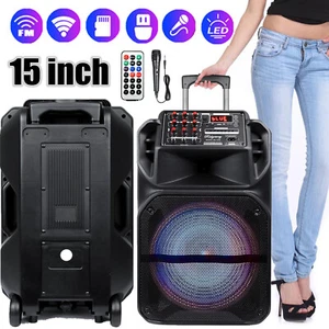 Portable 15” Bluetooth Speaker Subwoofer Heavy Bass Party DJ System Mic AUX FM - Picture 1 of 11