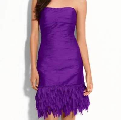 JS Collections Purple Dress Beaded Frayed Hem Size 12 - Image 1 of 4