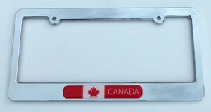 Canada Canadian Flag plastic chrome plated Car License plate frame holder TB - Foto 1 di 2