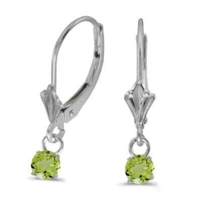 10k White Gold 5mm Round Genuine Peridot Lever-back Earrings - Image 1 of 3