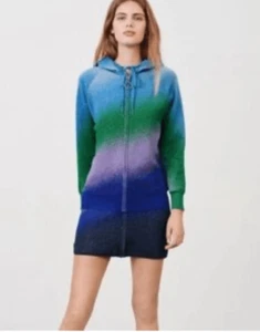 Suéter con Capucha Maje Metálico Multicolor Cremallera Completa Azul Púrpura Verde TALLA S/M - Imagen 1 de 14