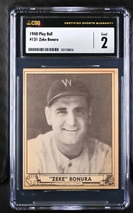 1940 Play Ball R335 #131 Zeke Bonura Washington Senators - CSG 2 Good - Picture 1 of 2