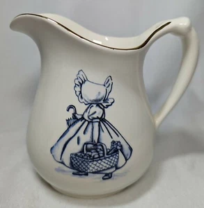 Brocca cucina country vintage ceramica cremosa dipinta blu ragazza casa di moore - Foto 1 di 12