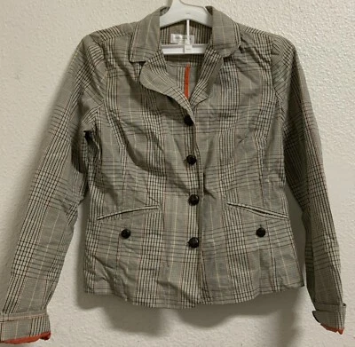 ⚡️ISAAC MIZRAHI Mujer Tostado Naranja Cuello Cuadros Chaqueta Marrón Botones (Pequeña) Foto 1 de 3