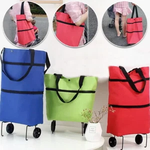 UK Folding Shoulder Handbags Shopping Trolley Supermarket Shopper Bag Wheels - Picture 1 of 14