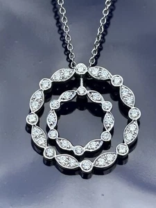 Tiffany & Co Platinum Jazz Swing Diamond Double Circle Pendant Necklace .45 TCW - Picture 1 of 24