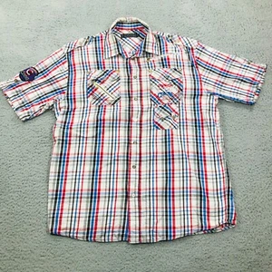 Coogi Shirt Mens Extra Large Red White Blue Plaid Button Up Embroidered Y2K - Picture 1 of 14