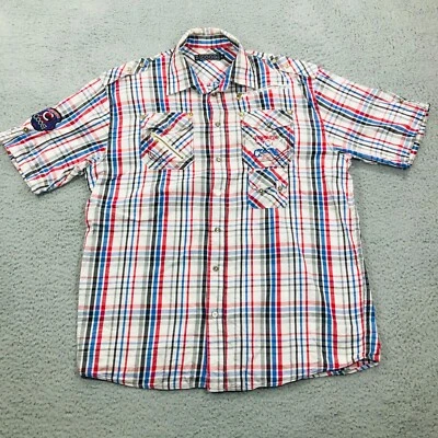 Coogi Shirt Mens Extra Large Red White Blue Plaid Button Up Embroidered Y2K - Image 1 of 4